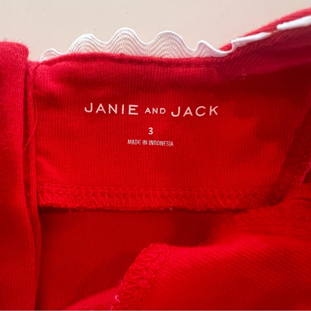 Janie and Jack Ric‎ Rac Trim Top in Vibrant Red, 3T - Picture 5 of 6
